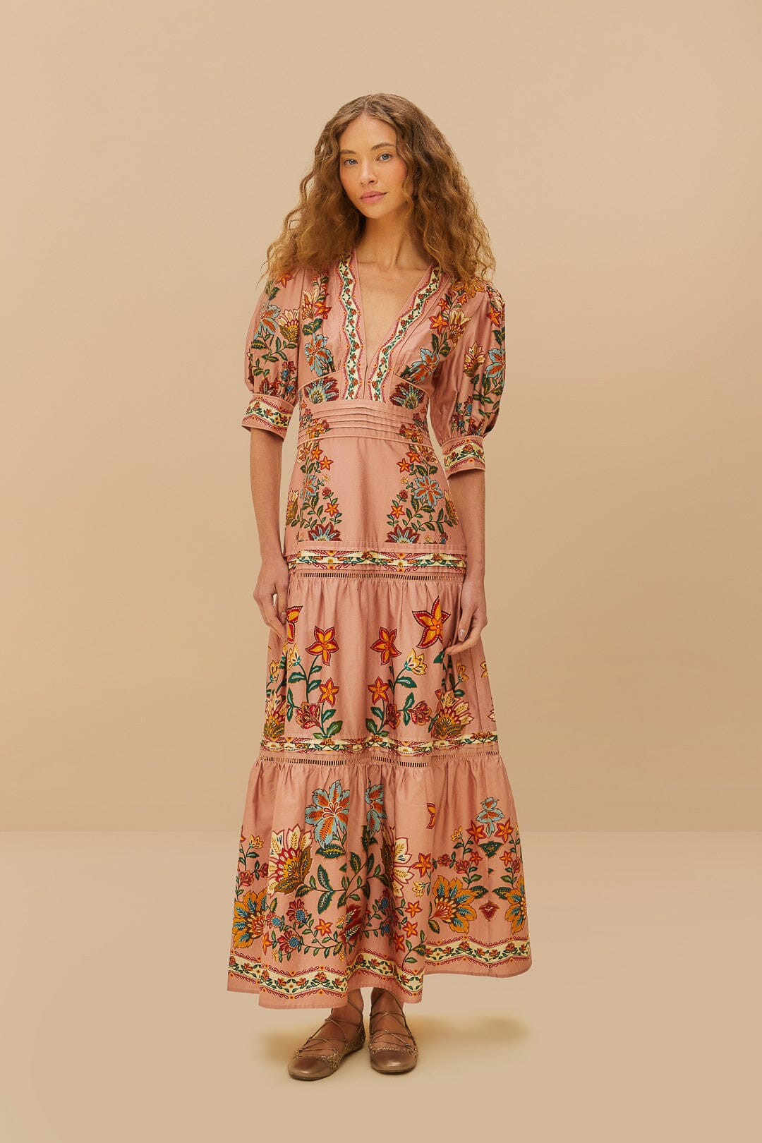 Pink Garden Delight Short Sleeve Maxi Dress | FarmRio (US)
