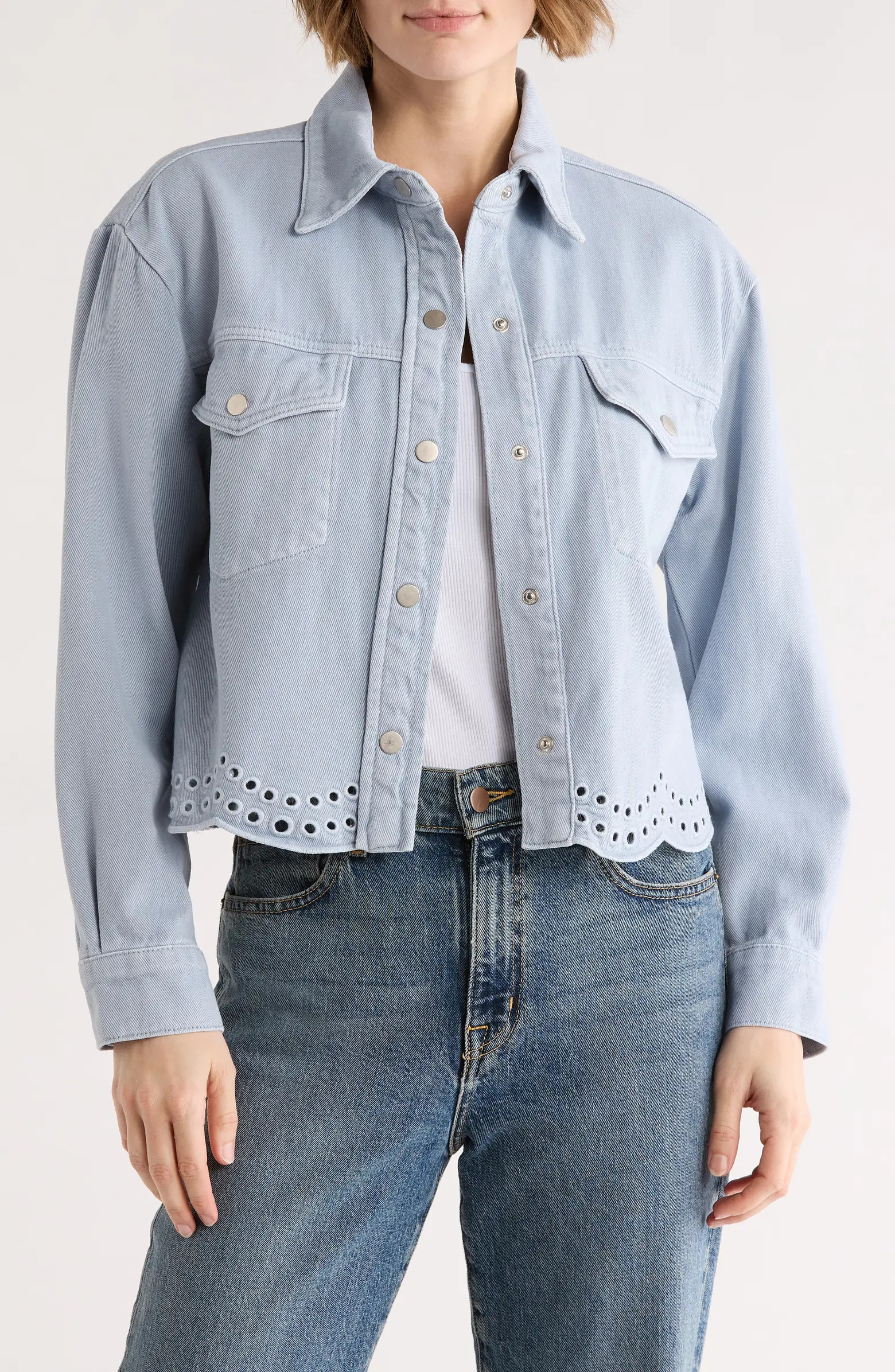 Embroidered Eyelet Scallop Crop Denim Jacket | Nordstrom Rack