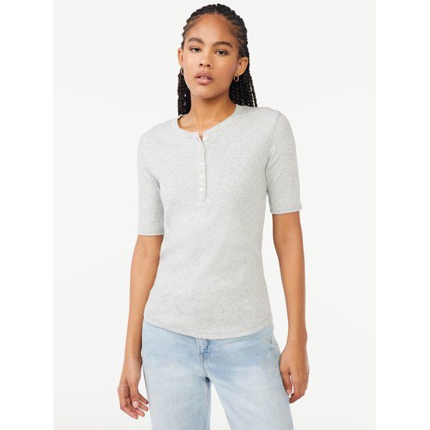 Free Assembly Women's Rib Henley Tee with Short Sleeves | Walmart (US)