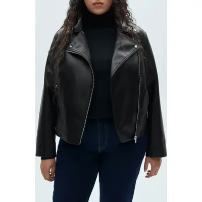 MANGO Faux Leather Moto Jacket in Black at Nordstrom, Size X-Large | Nordstrom