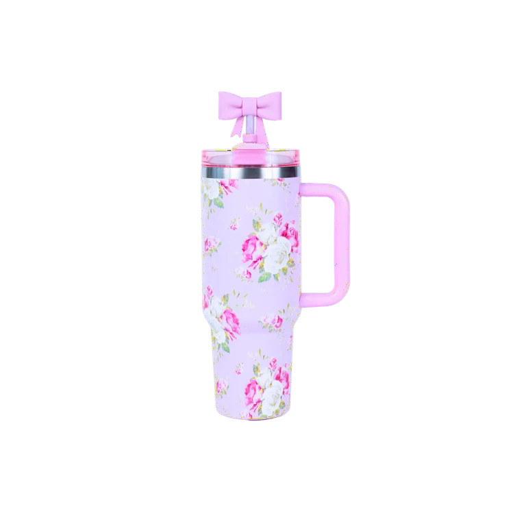 Hi Peach Layne Pink Floral Tumbler 40oz with Straw, Handle, & 30g Bath Bomb Inside, Limited Editi... | Walmart (US)