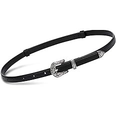SUOSDEY Trendy Western Skinny Belts for Women Adjustable Leather Thin Waist Belt for Dresses with... | Amazon (US)