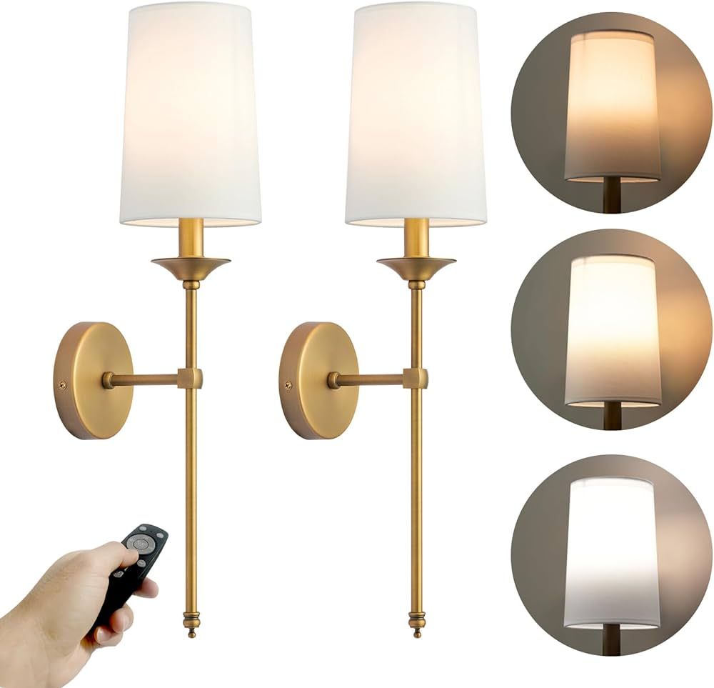 LEECOORA Battery Operated Wall Sconce Set of Two,Adjustable Remote Control Dimmable Wall Lighting... | Amazon (US)