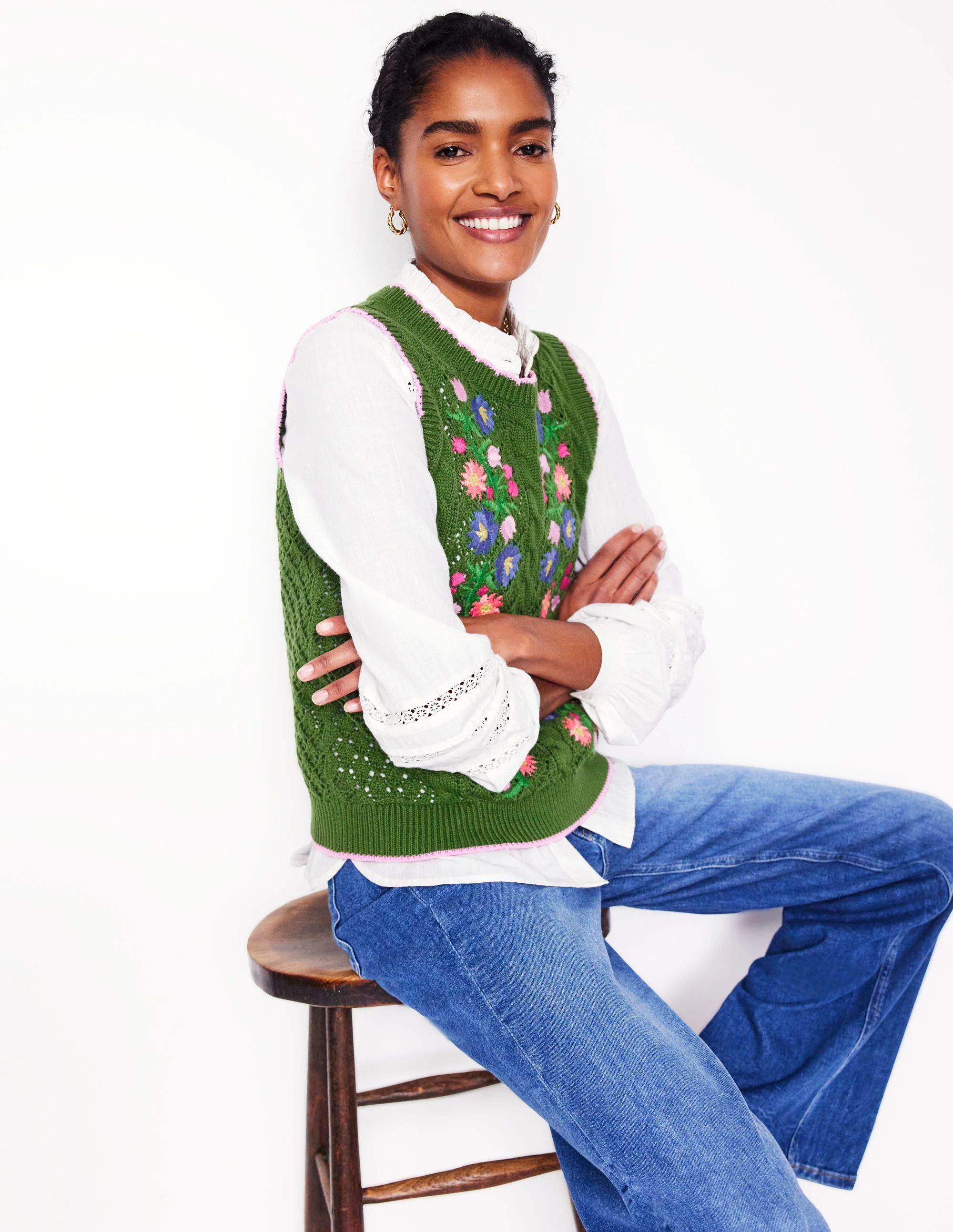 Embroidered Cotton Vest-Paradise Green | Boden (US)