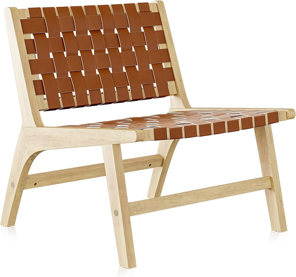 BELLEZE Woven Faux Leather Accent Chair, Boho Mid Century Modern Lounge Chair with Solid Wood Fra... | Amazon (US)