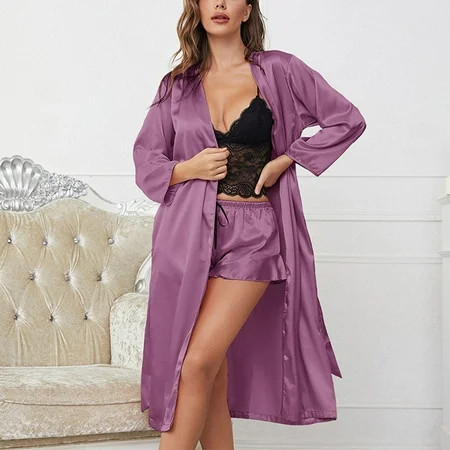 Gubotare Satin Pajamas Women Pajamas Set Long Sleeve Sleepwear Womens Button Down Nightwear Pj Sets  | Walmart (US)