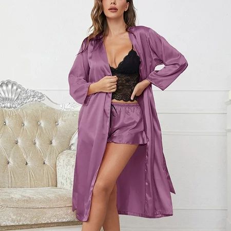 Gubotare Satin Pajamas Women Pajamas Set Long Sleeve Sleepwear Womens Button Down Nightwear Pj Sets  | Walmart (US)