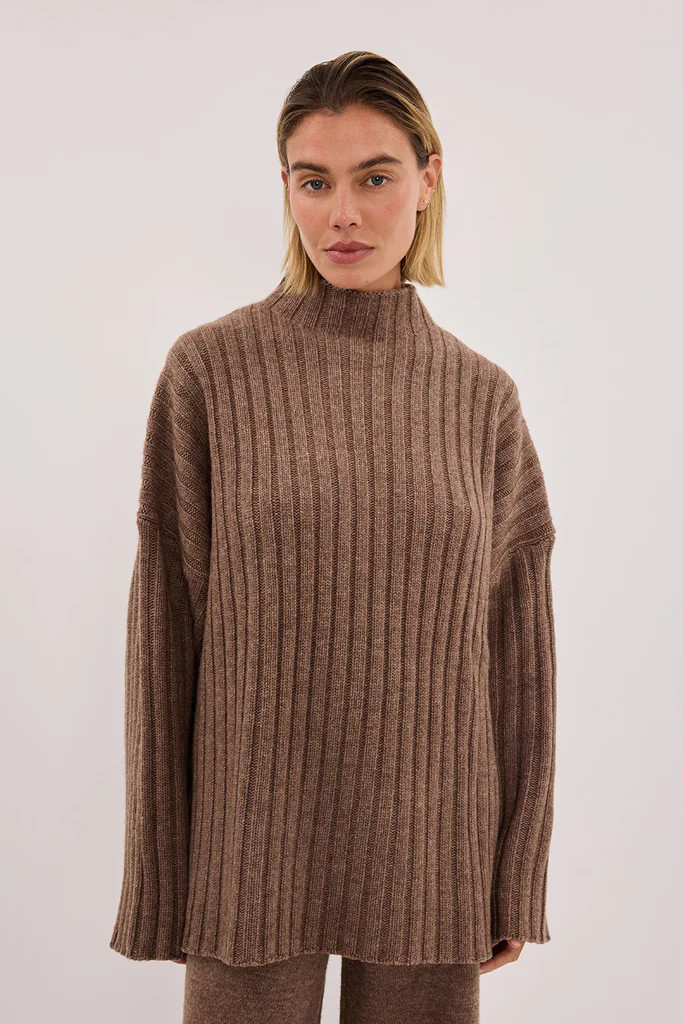 TUCSON MOCHA HIGH NECK KNIT JUMPER | DISSH