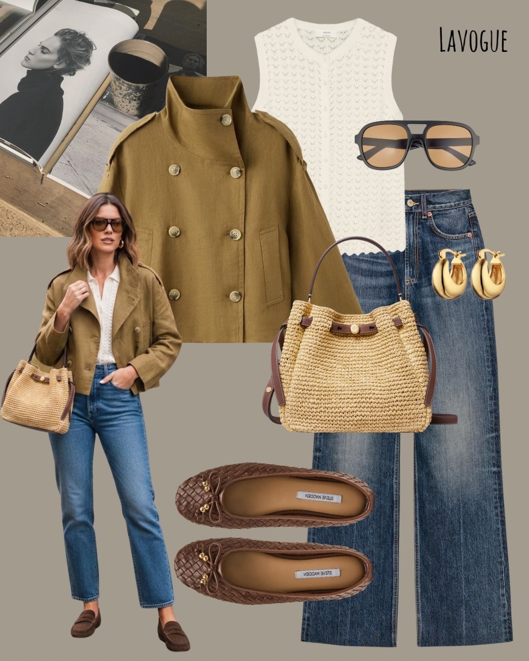Olive trench over a white knit sweater vest, paired with classic blue jeans. Finished with a raffia bag and brown flats for a relaxed, polished feel.
Shop Below 👇🏼 

#LTKStyle #CasualChic #SpringLayers

#LTKWorkwear #LTKootd #LTKSeasonal