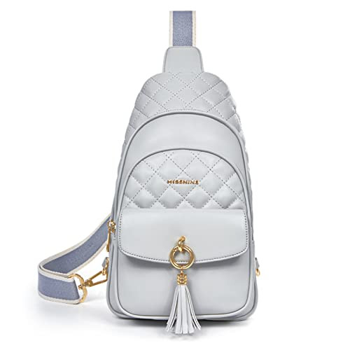 Missnine PU Leather Sling Bag for Women Quilted Chest Crossbody Trendy Travel Bag for Hiking Cycling with Tassel | Amazon (US)