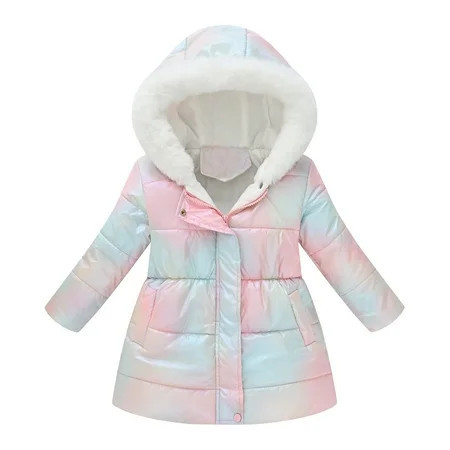 Kids Winter Coat Kids Puffer Coat with Pocket Zip up Hooded Coat Warm Windproof Child Down Jacket for Girls 6-7 Years | Walmart (US)