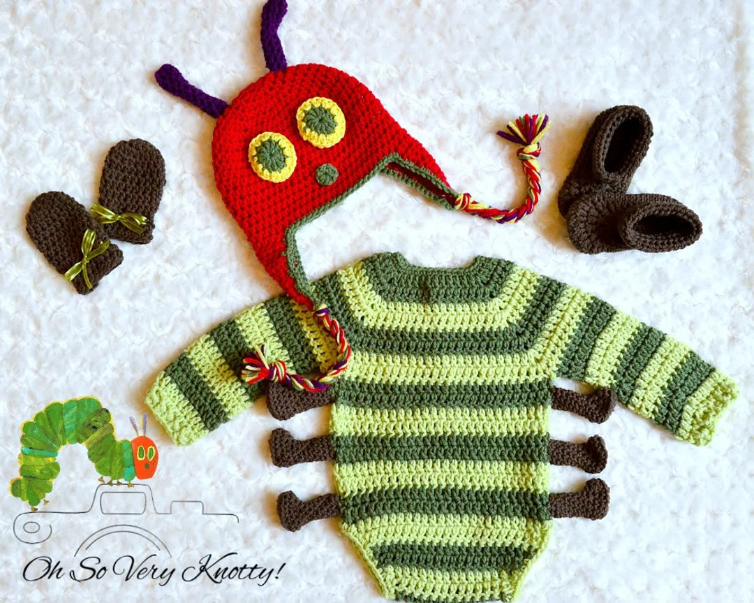 Long Sleeve Caterpillar-inspired Handmade Baby Crochet Set - Etsy | Etsy (US)