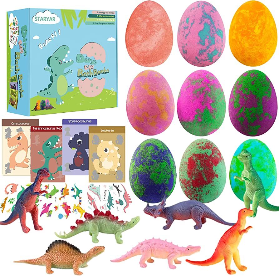 Bath Bombs for Kids with Surprise Toys Inside-9 Pack Organic Dinosaur Bath Bombs Gift Set,Bubble ... | Amazon (US)