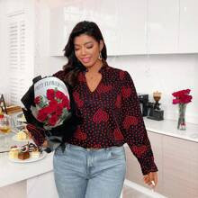 Plus Size Heart Printed Notched Neck Shirt | SHEIN