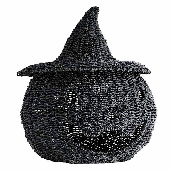 Happy Haunting Seagrass & Metal Pumpkin, 17", Black, Metal/other, sold by At Home | At Home