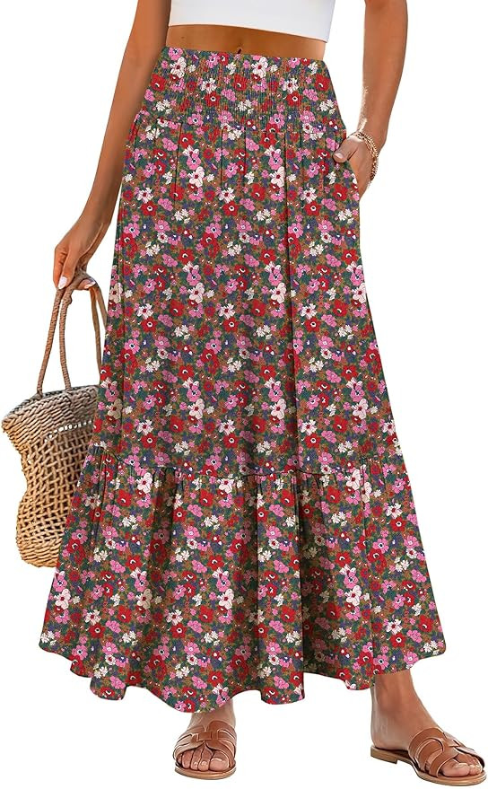 ANRABESS Maxi Skirts for Women 2025 Summer Boho Long Flowy Floral Elastic High Waist Skirt Casual... | Amazon (US)