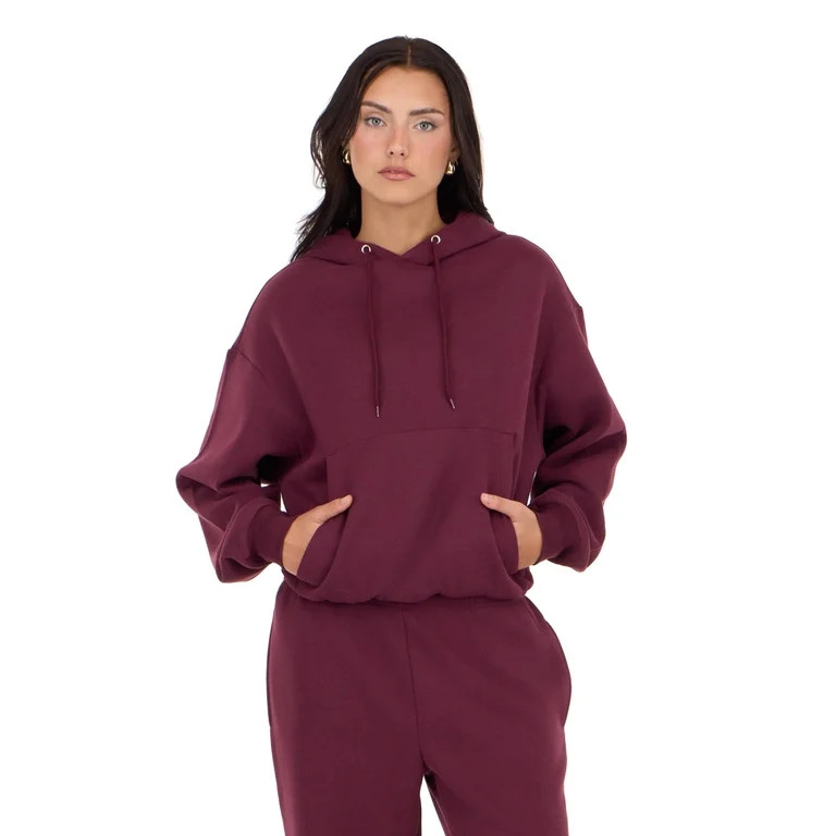 Forever 21 Women's Burgundy Loungewear Cropped Hoodie, Elastic Hem Design for Cozy Lounging, L | Walmart (US)