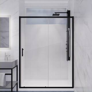 ANZZI Halberd 48 in. W x 72 in. H Sliding Framed Shower Door in Matte Black Finish with Clear Glass | The Home Depot