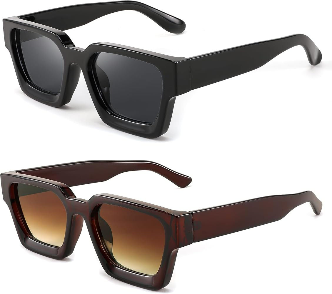 FEISEDY Retro 90s Square Sunglasses for Women Men Trendy Chunky Rectangle Sunglasses UV400 Protec... | Amazon (US)