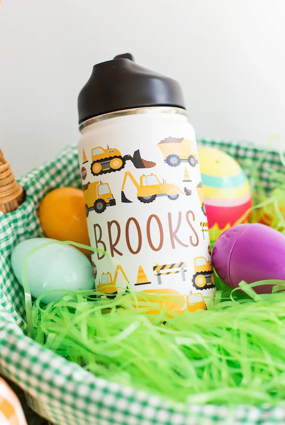 construction truck tumbler, easter filler for boy, construction gift for boy, personalized kids t... | Etsy (US)