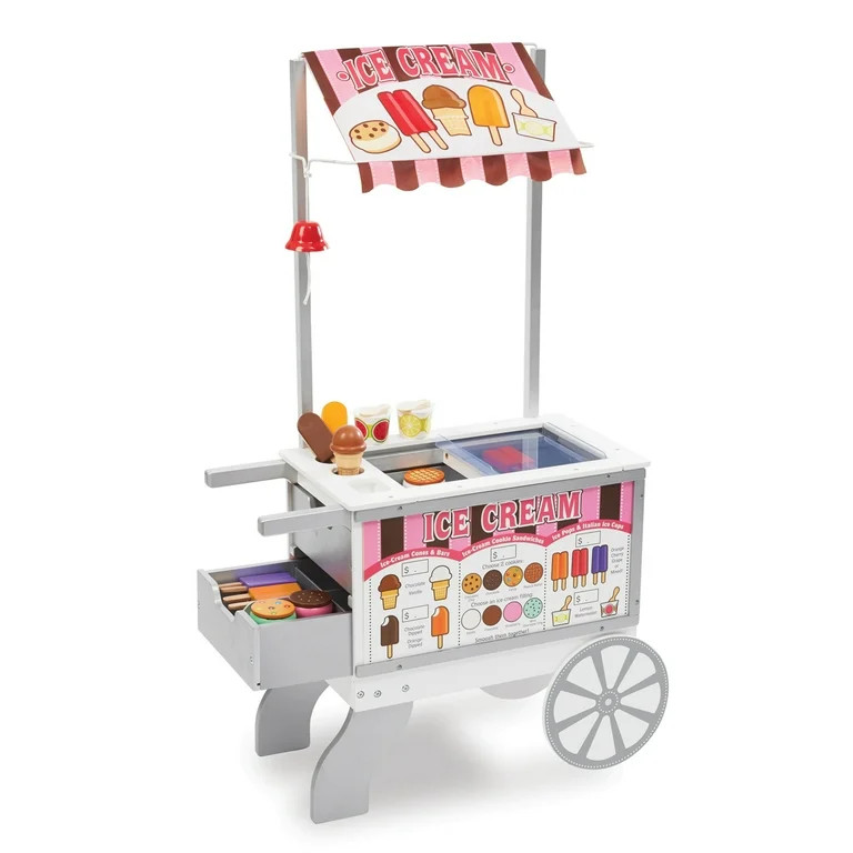 Melissa & Doug Wooden Snacks and Sweets Food Cart - 40+ Play Food Pieces, Reversible Awning - Wal... | Walmart (US)