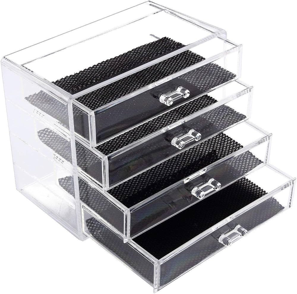 Discoball Acrylic Makeup Organiser 4 Drawers, Clear Cosmetic Storage Box Cosmetic Organiser | Amazon (UK)