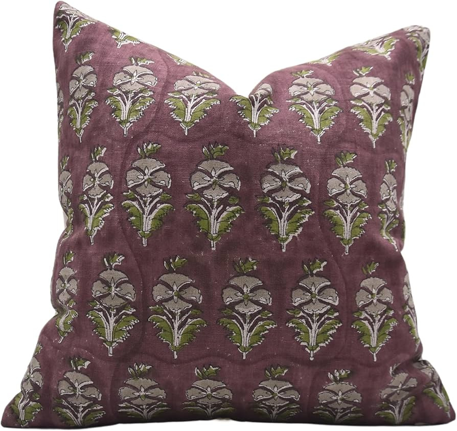 Pillow Covers Handmade Block Print Pure Linen 22x22 Inch Throw Vintage Pillowcase Cushion Cover w... | Amazon (US)