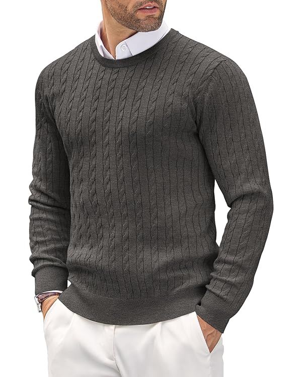 COOFANDY Men's Crewneck Cable Knit Sweaters Long Sleeve Lightweight Casual Twist Patterned Pullov... | Amazon (US)