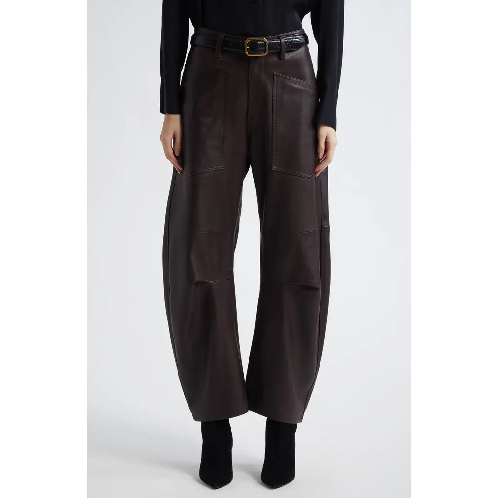 Nili Lotan Shon Barrel Leg Leather Pants in Dark Brown at Nordstrom, Size 4 | Nordstrom