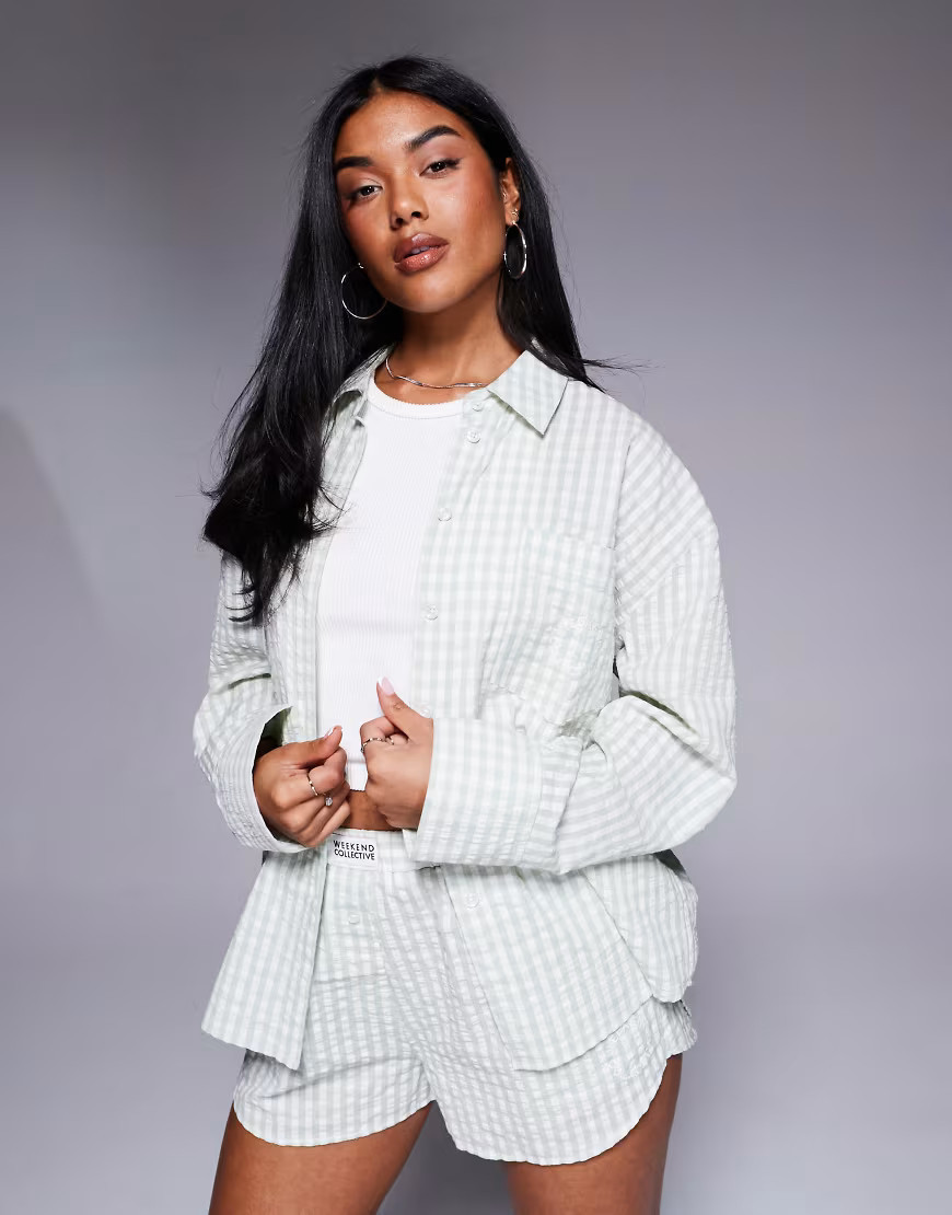 Weekend Collective gingham woven shirt in pastel green - part of a set | ASOS (Global)