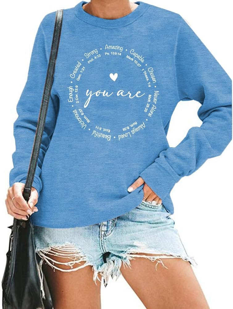 SUPEYA Christian Sweatshirts Women You are Inspiration Shirt Cute Heart Faith Shirts Long Sleeve ... | Amazon (US)