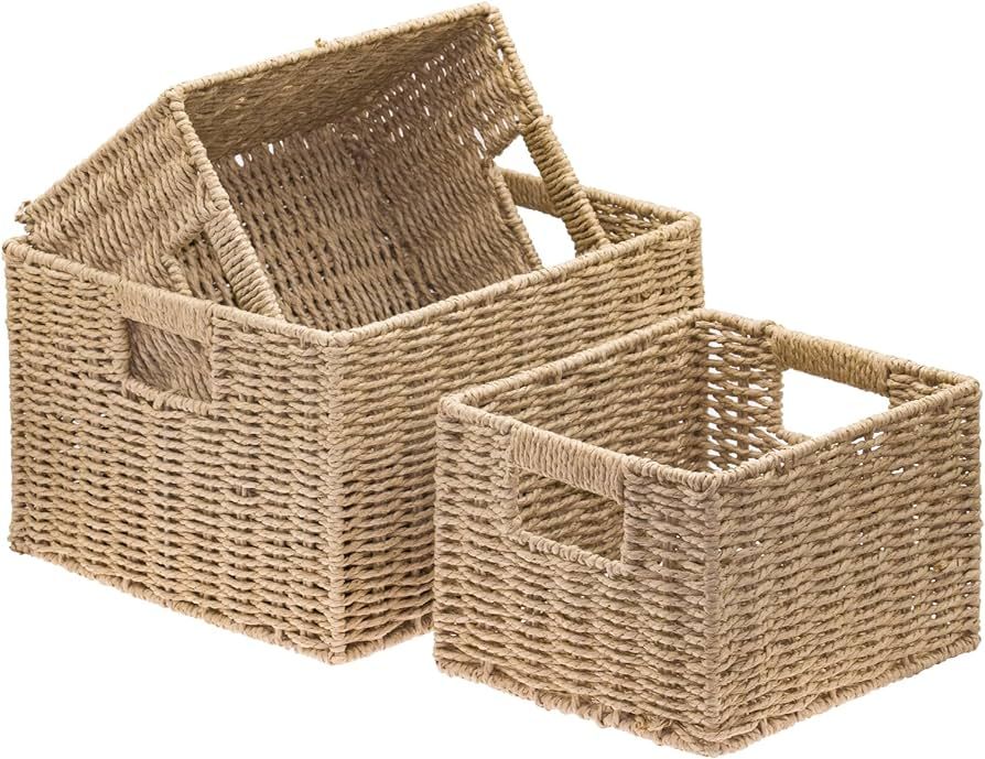 Woven Baskets Set of 3, Home Organizer with Build-in Handles, Storage Baskets for Shelves, Laundr... | Amazon (US)