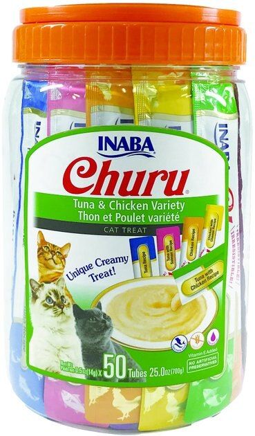 INABA Churu Tuna & Chicken Puree Variety Pack Grain-Free Lickable Cat Treat, 50 count - Chewy.com | Chewy.com