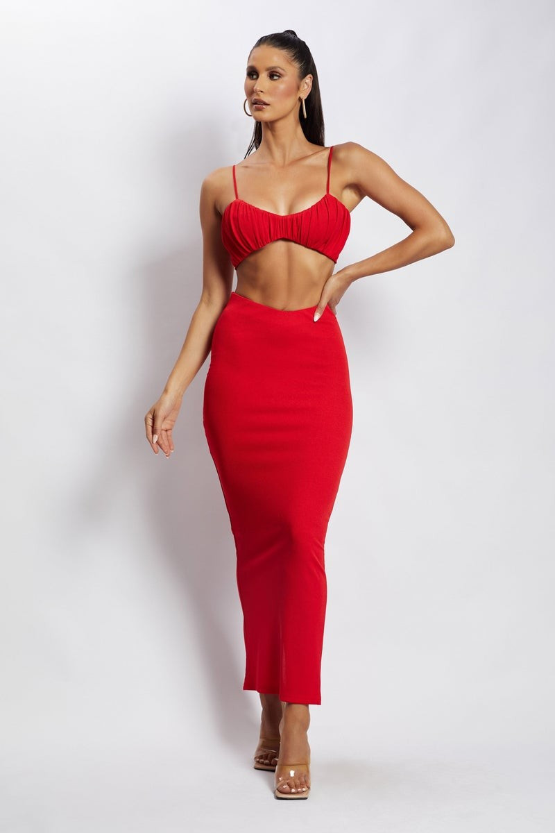 Roxie V Waistband Maxi Skirt - Red | MESHKI US