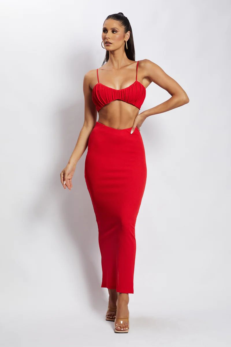 Roxie V Waistband Maxi Skirt - Red | MESHKI US