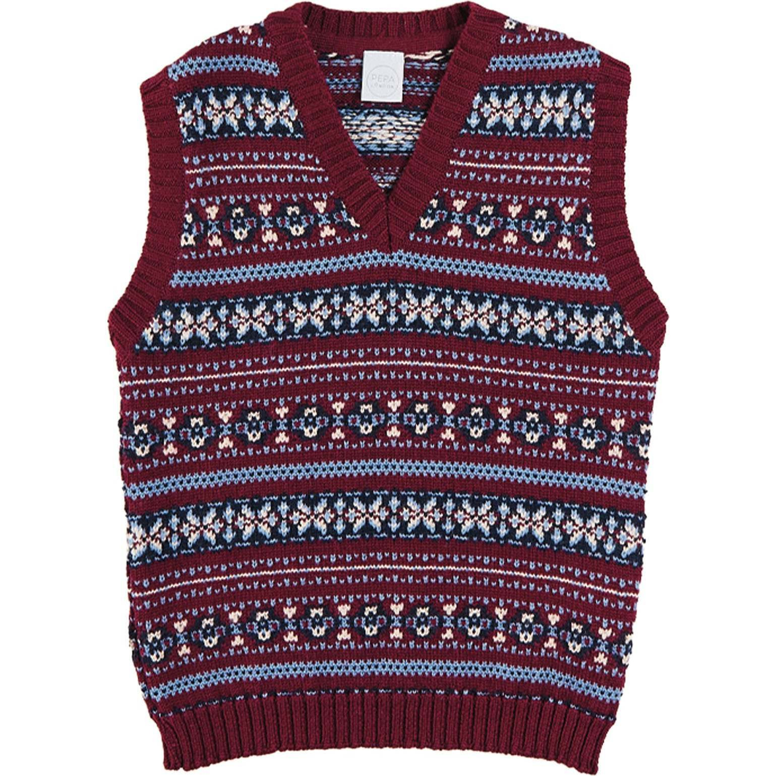 Jacquard Knit Sweater Vest, Burgundy | Maisonette