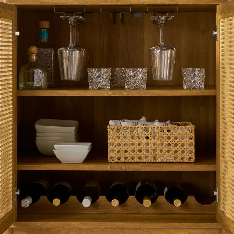 Better Homes & Gardens Springwood Caning Bar Cabinet, Light Honey Finish - Walmart.com | Walmart (US)