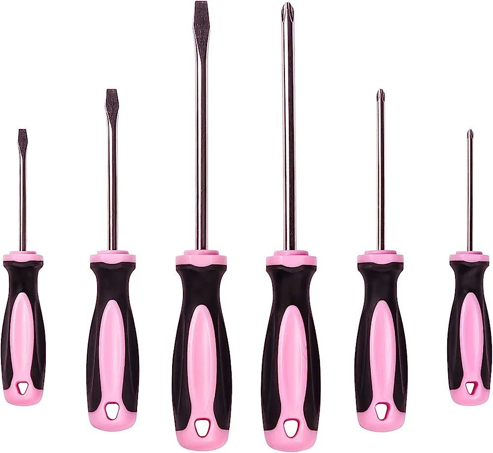 Pink Power Magnetic Screwdriver Set - 6 Piece Phillips Head and Flat Head Hand Pink Tool Set for ... | Amazon (US)