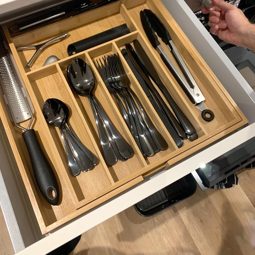 Utoplike Bamboo Cutlery Tray Silverware, Drawer Dividers for Kitchen Utensils, Flatware Tray Drawer  | Amazon (US)