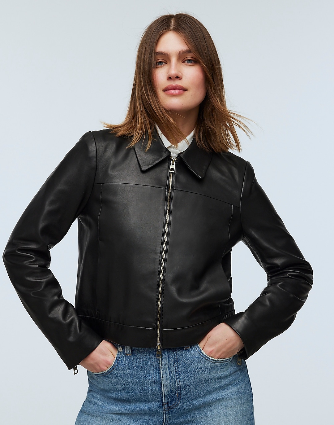 Shrunken Zip-Front Jacket in Leather | Madewell