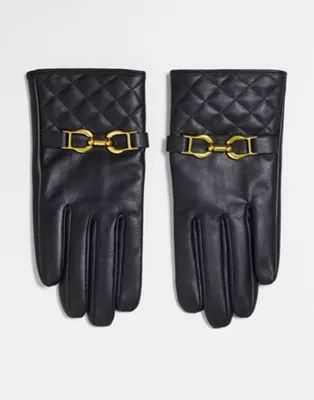 ASOS DESIGN leather gloves with gold hardware in black | ASOS (Global)