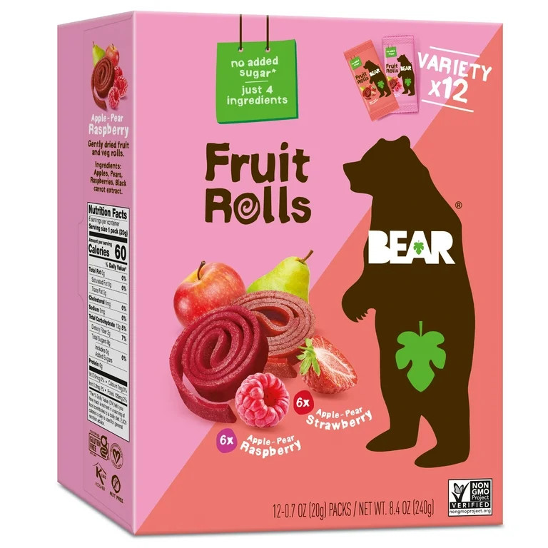BEAR Fruit Rolls Variety Pack Straw/Rasp 8.4oz, 12 count - Walmart.com | Walmart (US)