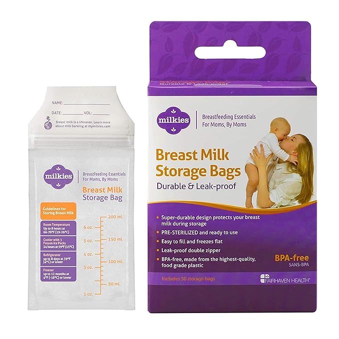 Milkies Breastmilk Storage Bags, Pre-Sterilized, Ready to Use Bags for Storing & Freezing Breast ... | Amazon (US)