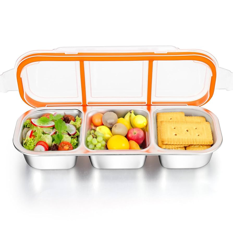 Palksky Stainless Steel Snackle Box Container, Reusable Snack Containers with Lids, 3 Compartment... | Amazon (US)