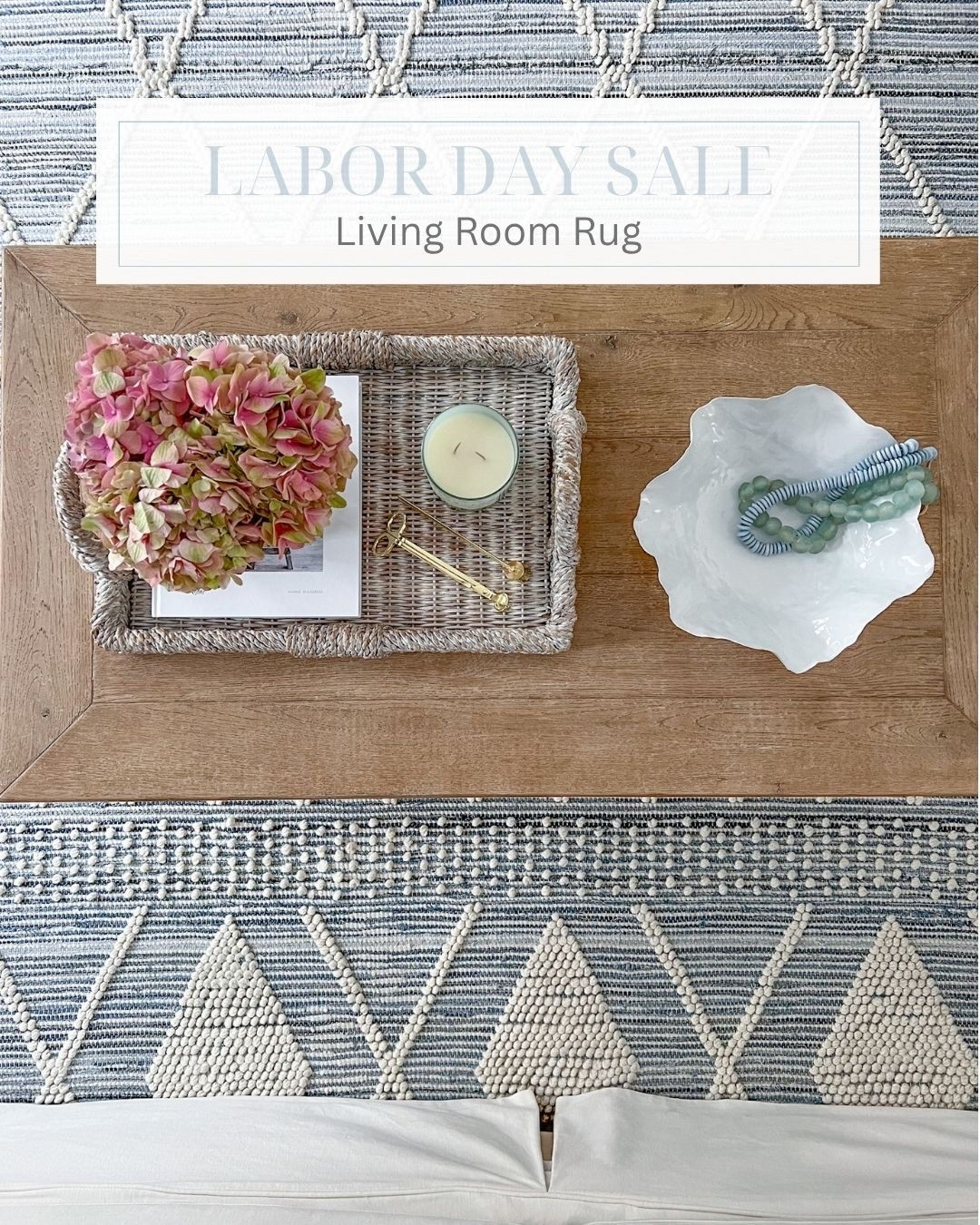 Pretty fall views! There's just something about green antique hydrangeas in the late summer & early fall! I can't believe Labor Day is upon us, and so are the sales! A great time to buy if you've been needing a rug, furniture or decor! My living room rug is currently 20% off, and this beautiful Jamie Young bowl is on sale as well! Note that my Pottery Barn coffee table has been discontinued but I linked a few others that have a similar, seadrift color!
-
Coastal coffee table decor, coastal living room decor, coffee table styling, tray decor, decorative bowls, amazon home decor, coastal decor, beach house decor, blue and white rugs, coastal rugs, 8x10 rugs, 9x12 rugs, living room rugs, bedroom rugs, dining room rugs, decorative bowls, peony bowls, coffee table bowls, amazon coffee table books, amazon decorative beads, sea glass, denim rug, serena and lily rugs, Ryder rug, coastal home decor, coastal style, living room furniture, coastal style, coastal amazon decor, coffee table trays, white coffee table books, Labor Day sales, fall candles, cane vases

#LTKHome #LTKSeasonal #LTKSaleAlert