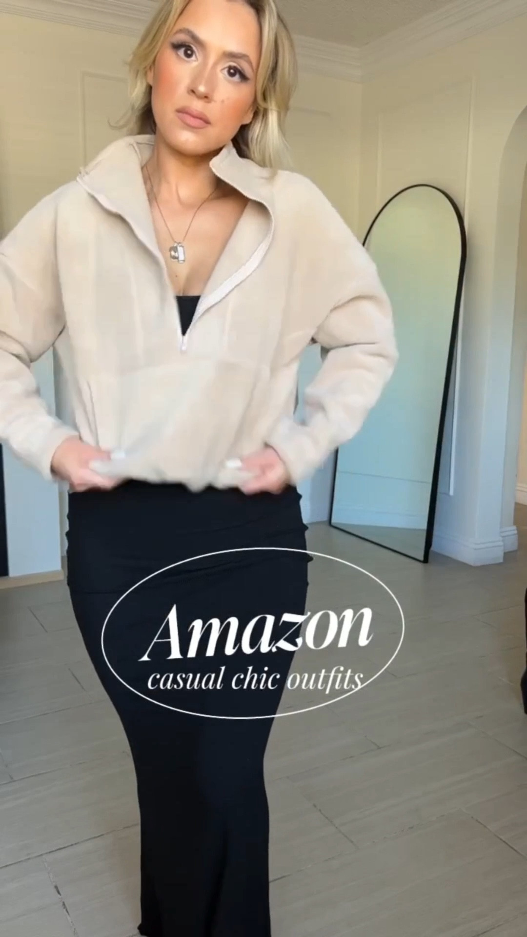 Casual chic fall outfit 🖤 This dress is one if my faves (it has built-in shapewear!) I’m wearing a small. 

I have this sweater in 2 colors bc I love it! Has a drawstring to adjust and functional front pocket. 

#LTKFindsUnder50 #LTKootd #LTKPetite