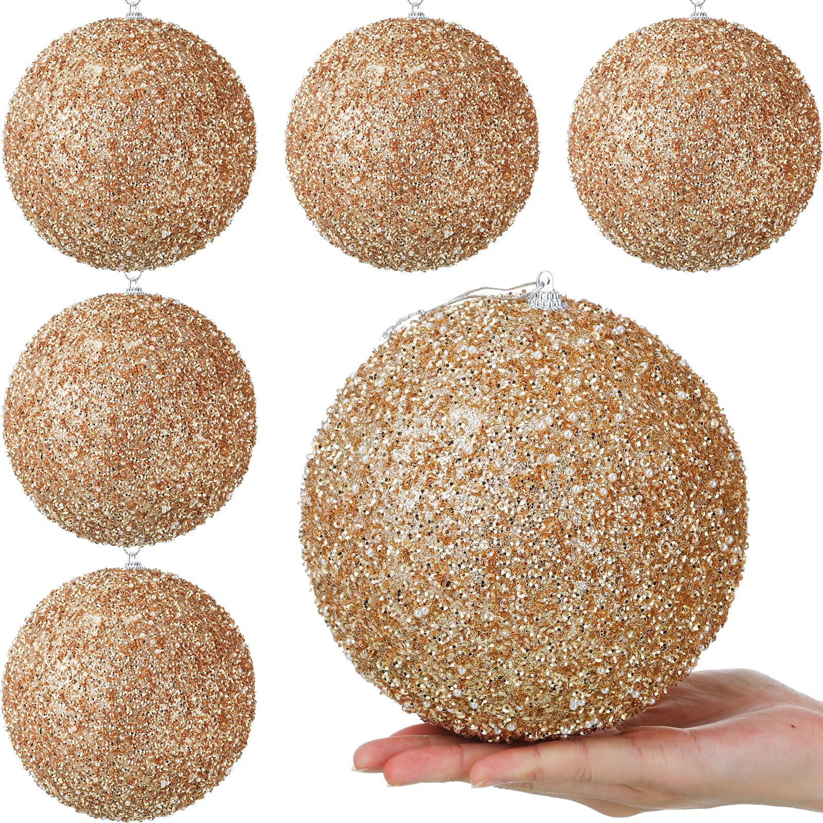 Wettarn 6 Pieces Large 6" Christmas Balls Ornaments Christmas Tree Decoration Shatterproof Balls for Birthday Easter Valentine Wedding Xmas Decorations Memorial Day (Champagne Assorted) | Amazon (US)