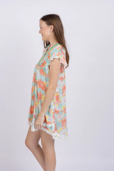 Poupette St Barth Mini Dress Sasha V in Orange Flower Mix | CoatTails LLC