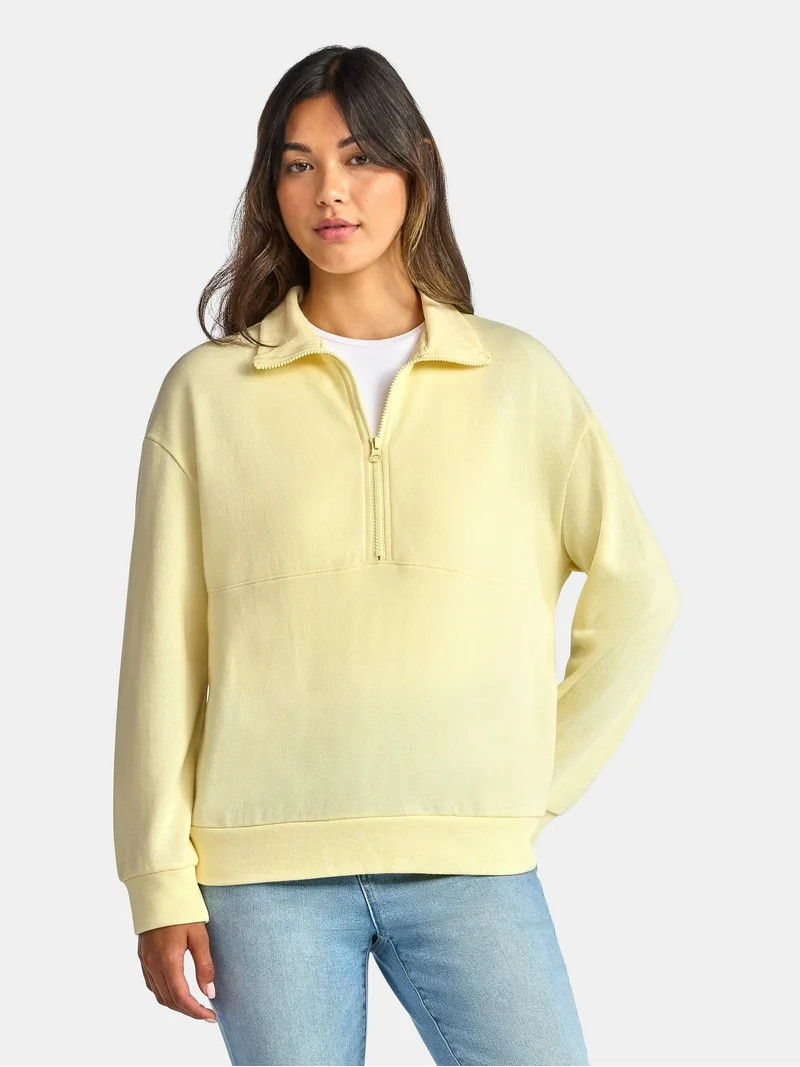 Time and Tru Women's Half Zip Fleece Sweatshirt, Sizes XS-XXXL | Walmart (US)
