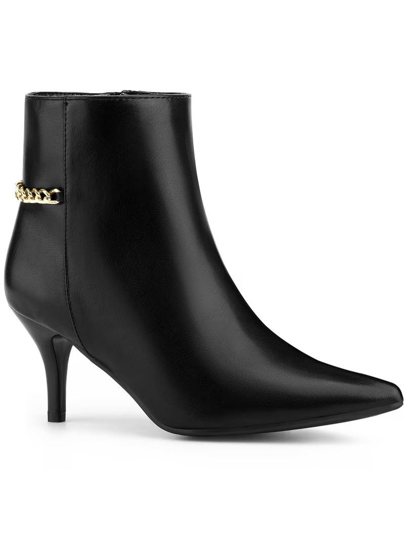 BLISSFUL STEP Women's Ankle Boots Kitten Heel Pointed Toe Zipper Chain Decor Booties Black 8.5 | Walmart (US)